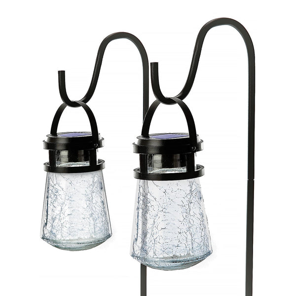 Home Zone Security 2 Pack Solar Crackle Glass Lanterns Light ELJ8205V - Black Like New