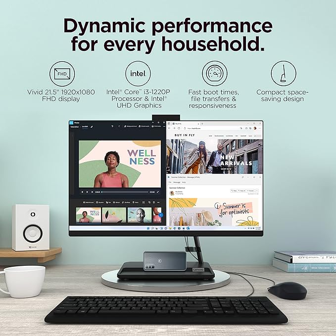 Lenovo IdeaCentre 3 AIO 21.5" FHD I3-1220P 8GB 256GB SSD F0GG0013US - Black - Like New