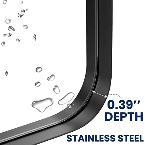 PAIHOME BLACK BATHROOM MIRROR, 24X36 INCH STAINLESS STEEL FRAME - BLACK - Like New