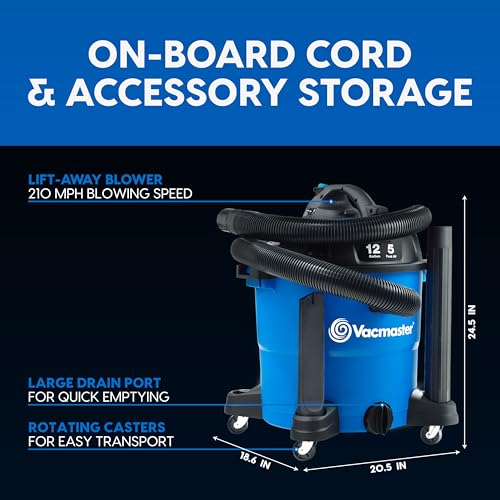 VACMASTER 12-GALLON* 5 PEAK HP† WET/DRY VACUUM WITH DETACHABLE BLOWER - BLUE - Like New