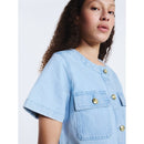 FREE ASSEMBLY CROPPED DENIM JACKET SHORT SLEEVES SIZE: L - ULTRA LIGHT BLUE WASH - Brand New