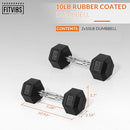 Fitvids Rubber Encased Hex Dumbbell Hand Weights w/ Anti-Slip Cast Iron Grip - Like New