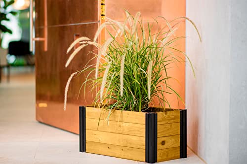 VITA MEZZA 24" X12" CEDAR PLANTER BLACK ALUMINUM POSTS WOODGRAIN - BROWN/BLACK - Like New