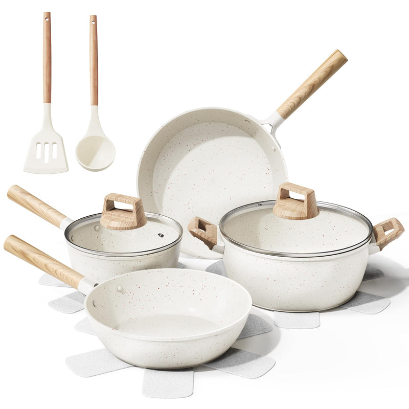BAZOVA 11 PCS POTS AND PANS SET NON STICK,CERAMIC COOKWARE SET WHITE - Like New