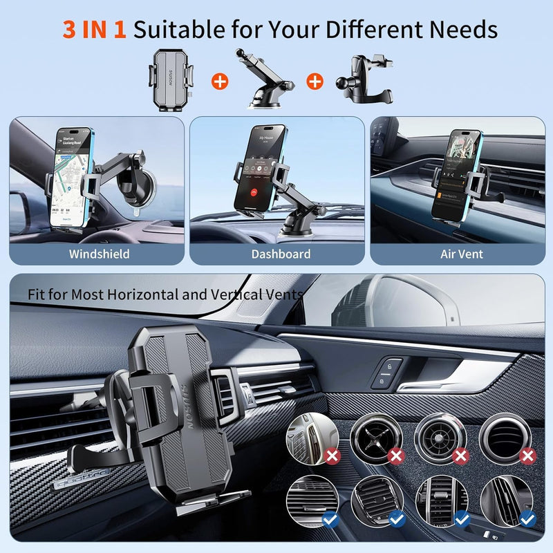 SUUSON Car Phone Holder Mount, Bumpy Roads Friendly Phone Mount YYBK-18 - Black Like New