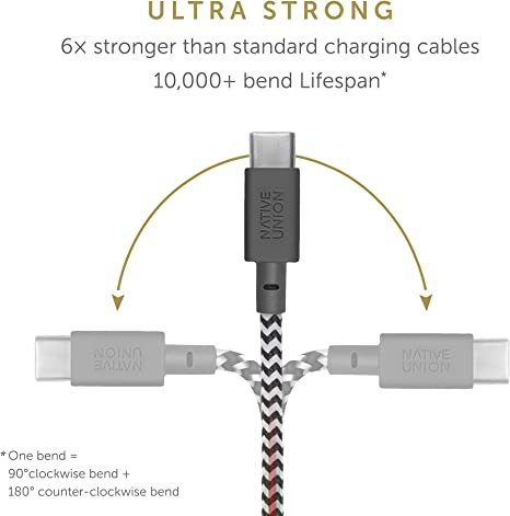 Native Union Belt Cable USB-C to USB-A 4ft BELT-L-ZEB-2-V2 - Zebra - Like New