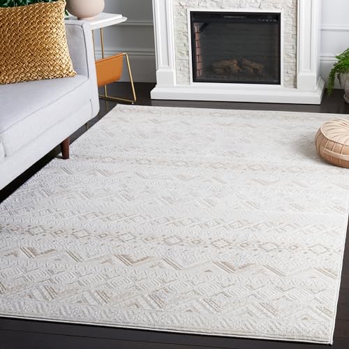 SAFAVIEH HANNA COLLECTION AREA RUG - 5'3" X 7'6", BOHO DESIGN - IVORY BEIGE - Like New