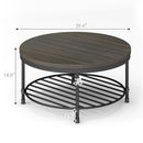 NSDIRECT 36" ROUND COFFEE TABLE STORAGE VINTAGE WOOD TOP - DARK/ GRAY /BROWN - Like New