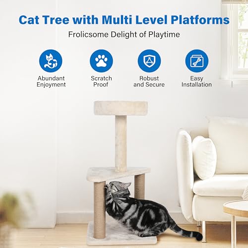 FLUFFYDREAM CAT TREE WITH SCRATCHING POST, 31.8 INCHES CAT TOWER - BEIGE - Like New