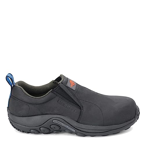MERRELL MEN'S JUNGLE MOC LEATHER COMP TOE WORK SHOE SIZE: MEN 9W BLACK - Like New