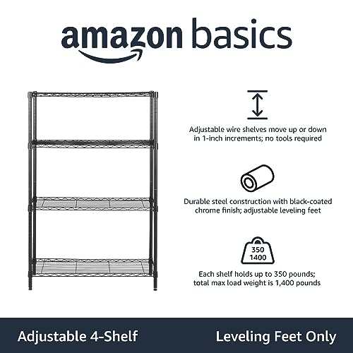 AMAZON Basics 4-Shelf Adjustable Steel Wire Rack Storage Shelving Organizer - Like New