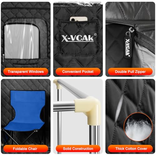 X-VACK SAUNA BOX PORTABLE STEAM SAUNA FOR HOME STEAMER 9 LEVELS - BLACK - Like New
