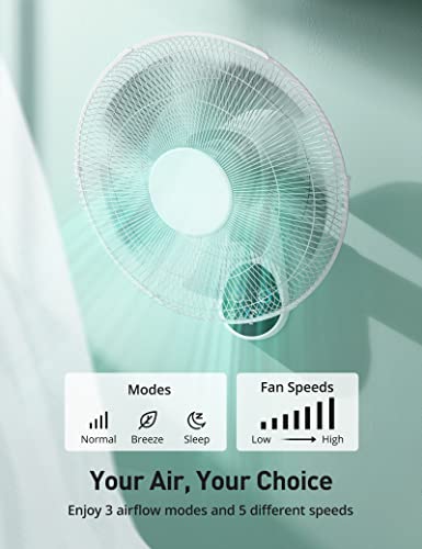 PARIS RHÔNE Wall Mount Fan with Remote,16 Inch Wall Fan with 5 Blades - Like New