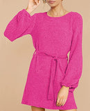 WOMEN'S 2024 FALL WINTER ELEGANT CHENILLE SWEATER DRESS MOCK NECK - HOT PINK - Like New