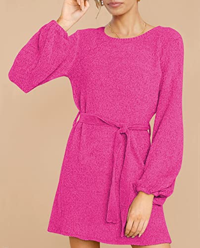 WOMEN'S 2024 FALL WINTER ELEGANT CHENILLE SWEATER DRESS MOCK NECK - HOT PINK - Like New
