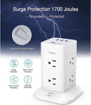 TESSAN POWER STRIP TOWER SURGE PROTECTOR, 6 FEET, 1875W, WHITE - Like New