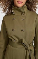 LWQMP374 KARL LAGERFELD WOMEN'S SHORT PEPLUM TRENCH COAT SIZE WOMEN XL OLIVE - Brand New