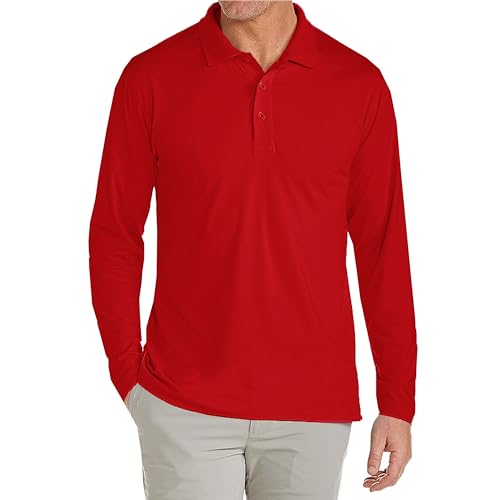 GALAXY BY HARVIC LONG SLEEVE MEN'S PIQUE POLO SHIRT SIZE MEN L RED - Brand New