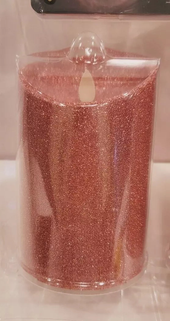 Luminara Flameless Holiday Red Glitter Pillar Candle Set 5.5" & 7" - Like New