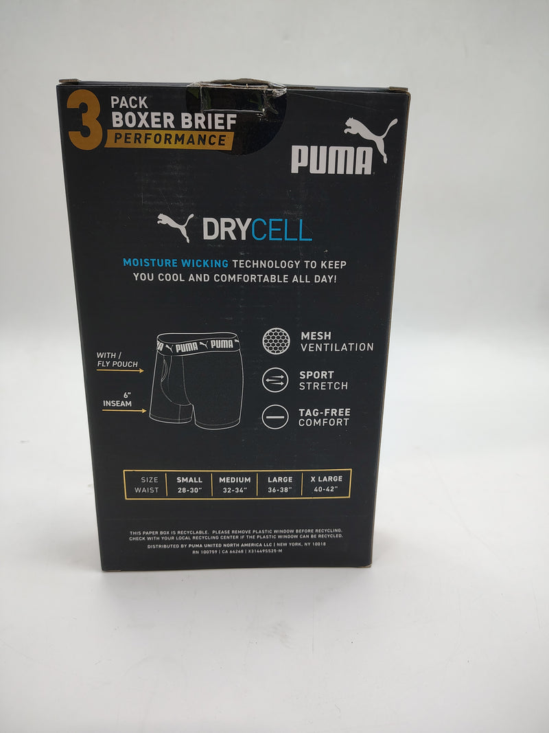 PUMA 3 PACK BOXER BRIEF PERFORMANCE 360 MESH DRYCELL - SIZE: M - BLUE/GREEN/GRAY - Brand New