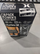 HURLEY 5 PACK MEN'S BOXER BRIEFS - SIZE: MEN M 32-34 - SIZE: MEN M - BLACK/GRAY - Brand New