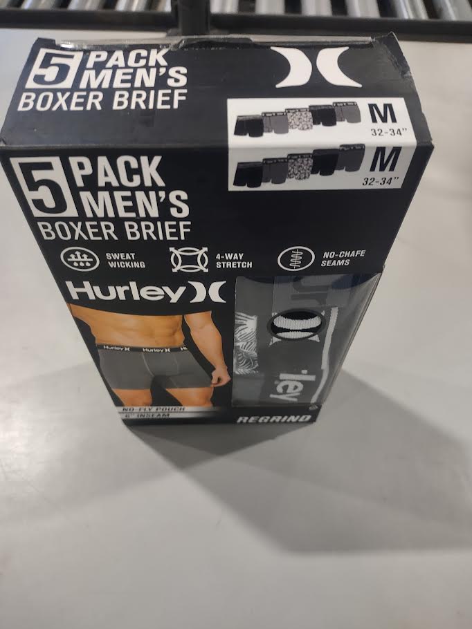 HURLEY 5 PACK MEN'S BOXER BRIEFS - SIZE: MEN M 32-34 - SIZE: MEN M - BLACK/GRAY - Brand New