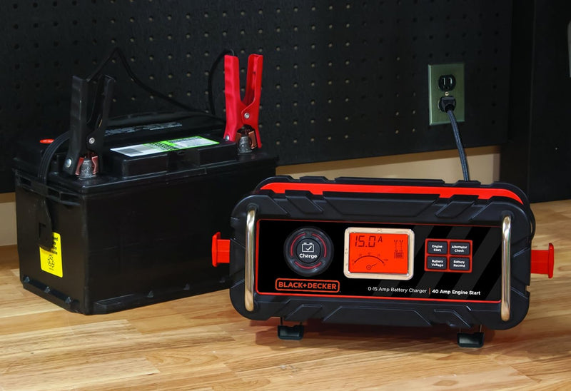 BLACK+DECKER BC15BD Fully Automatic 15Amp 12V Bench Battery Charger-ORANGE/BLACK - Like New
