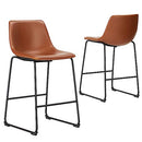 Counter Height Bar Stools Set of 2 Leather Barstools Modern Bar Stools Back - Brand New