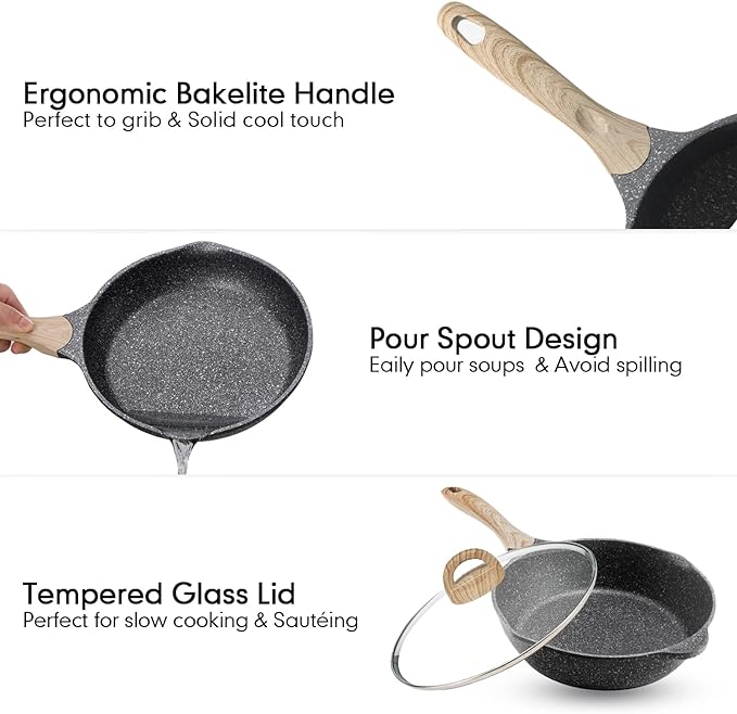 JEETEE Pots and Pans Set Nonstick 20PCS Granite Coating Induction - Gray/Granite - Like New