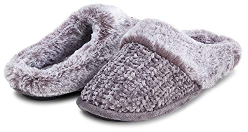 FLOOPI WOMENS SOFT CUFF CHENILLE KNIT PLUSH TWO TONE FUR CLOG SIZE LARGE - Like New