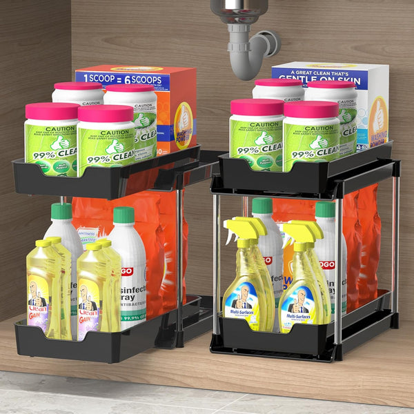 JLKDQ UNDER SINK ORGANIZERS AND STORAGE, 2 PACK - BLACK - Like New