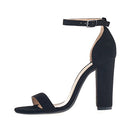 B06XK3GZ4J Women's Strappy Chunky Block Sandals Ankle Strap Velvet Black Size 8 - Brand New