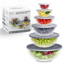 COOK WITH COLOR 12 Pc Glass Mixing Bowl Set with Lids YFGSAL12-GRY - Grey - Like New