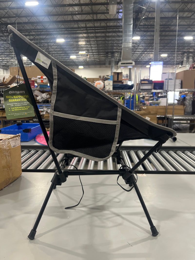 ORAGATI CAMPING CHAIR, PORTABLE FOLDING CHAIR FOR CAMP BACKPACKING - BLACK - Like New
