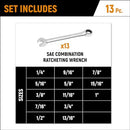 GEARWRENCH 13 PIECE 12 POINT RATCHETING COMBINATION WRENCH SET SAE | 9312 - Like New