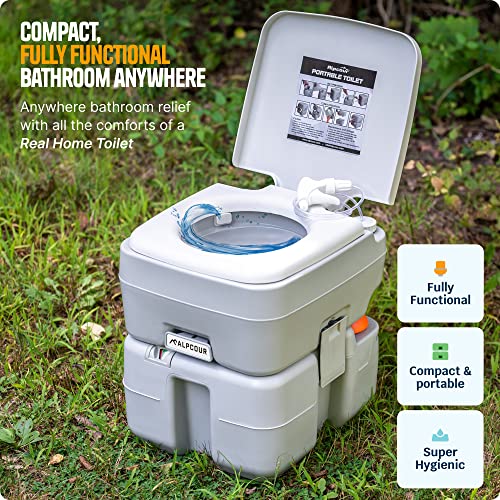 ALPCOUR PORTABLE TOILET COMMODE W/ TRAVEL BAG FOR CAMPING RV BOAT - WHITE - Like New
