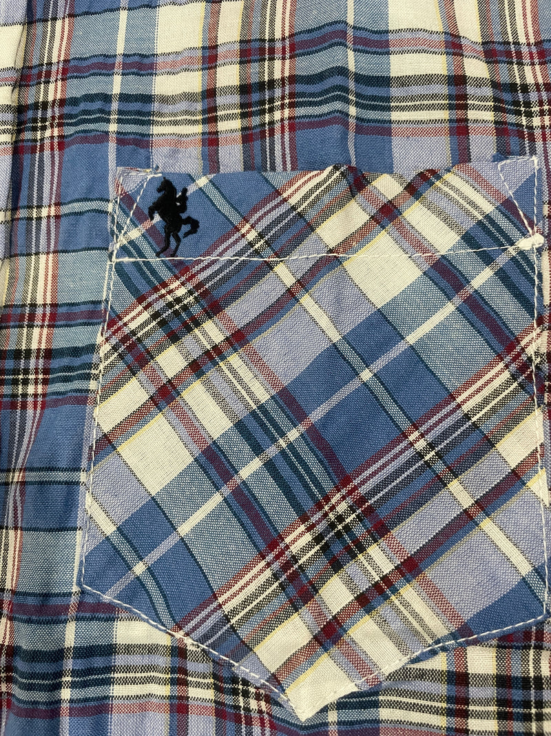 BLACK HORSE WOVEN PLAID SHIRT - SIZE : MEN'S M - BLUE/RED/WHITE/LIGHT BLUE - Brand New