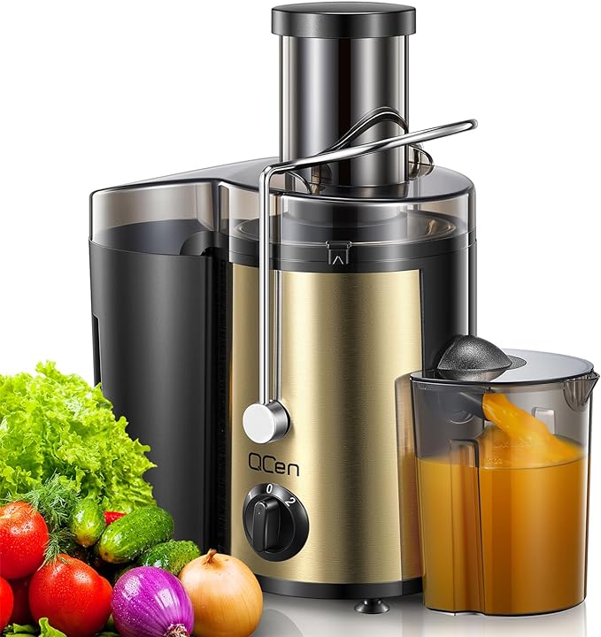 Qcen Juicer Machine 500W Centrifugal Juicer Extractor Wide Mouth 3” Feed - Gold Like New