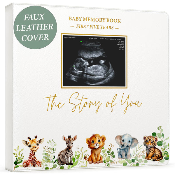 CV CHARVORIA Baby Book Keepsake - Timeless Baby Memory Book - Safari Theme Green - Brand New