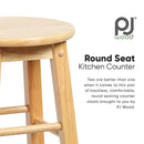 PJ WOOD CLASSIC ROUND-SEAT 24 INCH KITCHEN COUNTER STOOLS, NATURAL, 2 PACK - Like New