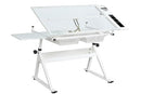 TZOU DRAFTING PRINTING TABLE WITH CHAIR 0-75° 31.5"-49.5" TEMPERED GLASS - WHITE - Like New
