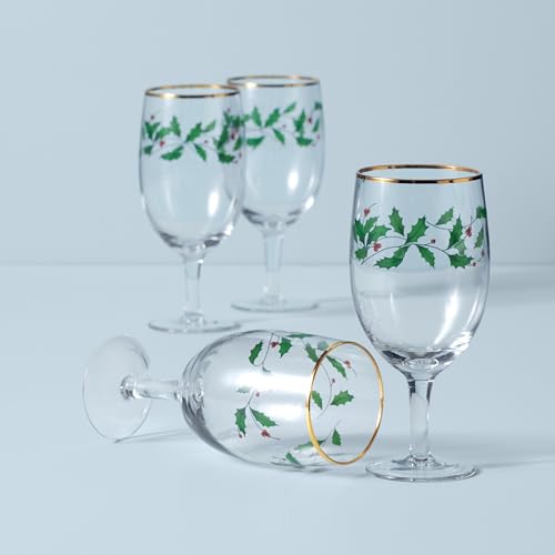 LENOX HOLIDAY 4-PIECE ICED BEVERAGE GLASS, DINNERWARE, HOSTING - RED/GREEN - Like New