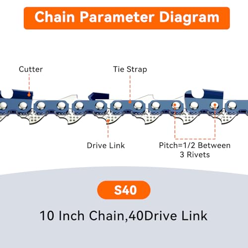NEOTEC Chainsaw Chains, 10'' Bar, S40 Chain, 3/8 HP chainsaw, 3 chains pack - Like New