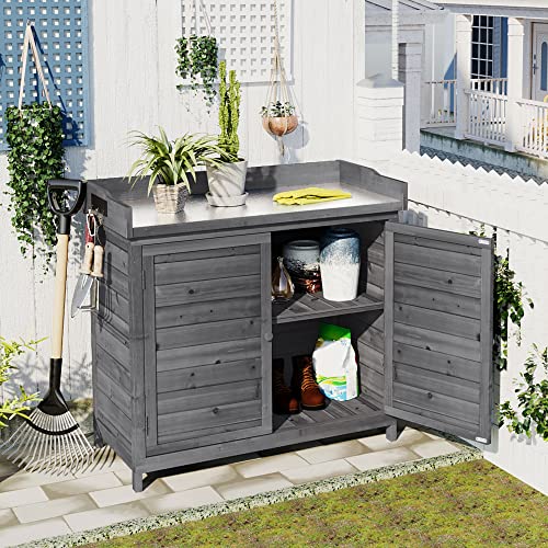 ROCKRAIN 39" FIR WOOD POTTING BENCH 2-TIER SHELVES WATERPROOF GREY WORKSTATION - Like New