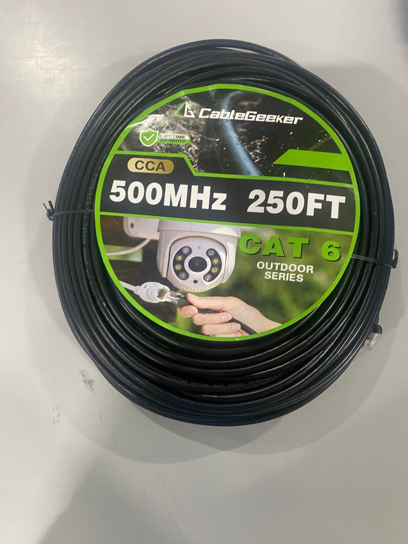 CABLEGEEKER 500MHZ, 250FT CAT6 OUTDOOR SERIES - BLACK - Like New
