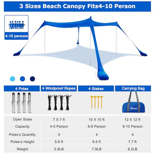 COMMOUDS BEACH TENT SUN SHELTER UPF50+ POP UP BEACH CANOPY - ROYAL BLUE - Like New