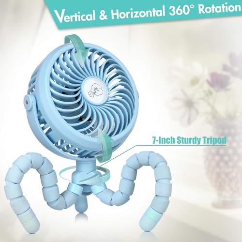 COMLIFE STROLLER FAN, 2600MAH BATTERY POWERED PERSONAL - BLUE - Like New