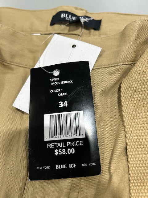 BLUE ICE NEW YORK CARGO SHORTS - SIZE: MEN 34 - KHAKI - Brand New