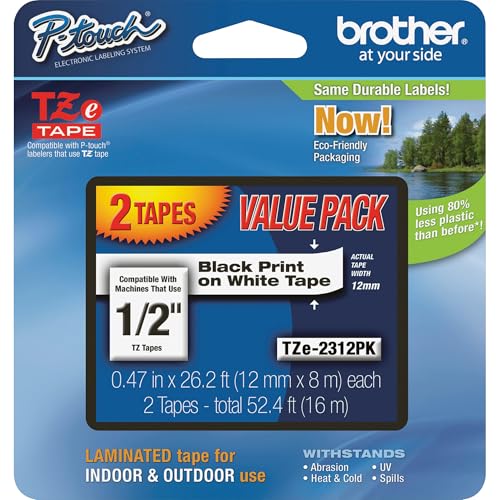 BROTHER GENUINE P-TOUCH TZE-231 2 PACK TAPE ½”(0.47”) X 26.2 FT LAMINATED 8M - Brand New