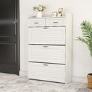 W1320104388 TZOU SHOE STORAGE SLIM SHOE CABINET WITH 3 FLIP DOORS - WHITE - Like New